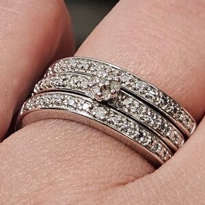 Bradford Exchange BGE 925 Sterling Silver Diamond Accents 3 Ring Set Size 9